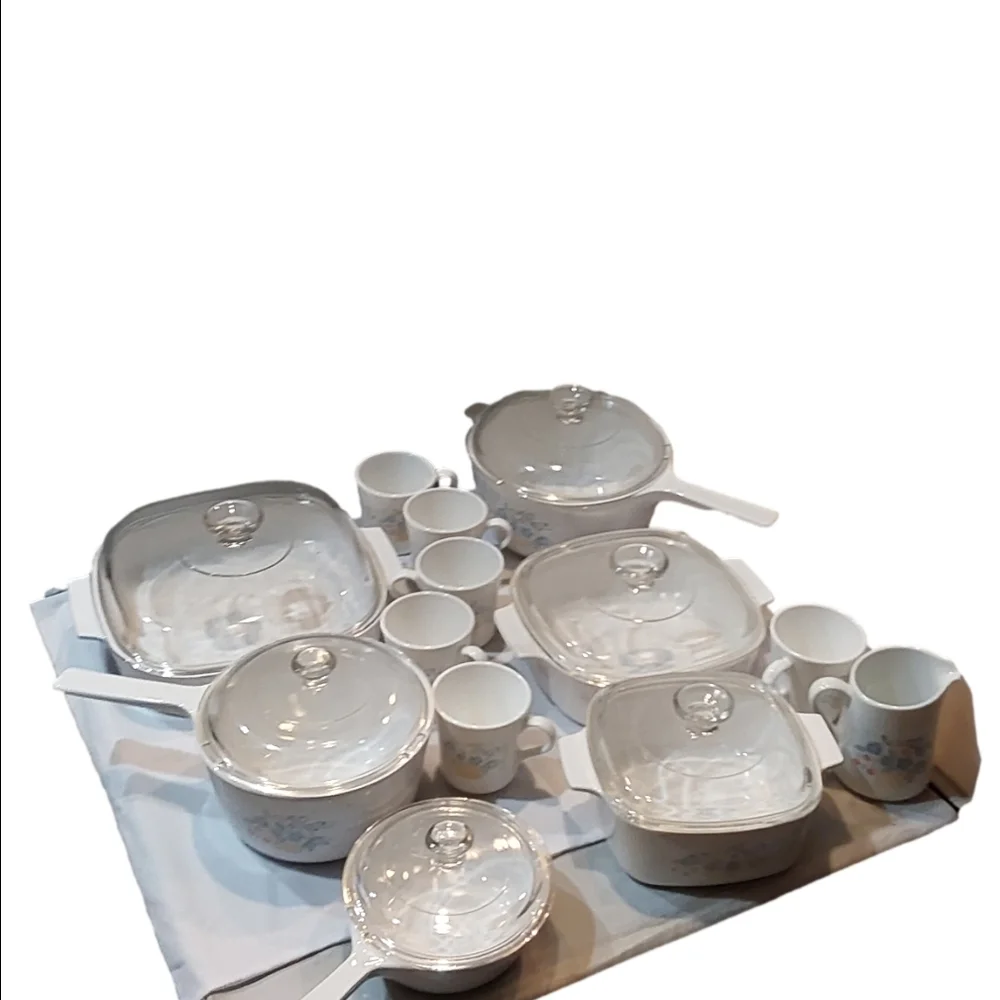 VINTAGE CORNING WARE COUNTRY CORNFLOWER ‎ 13 PC SET OF COOKWARE